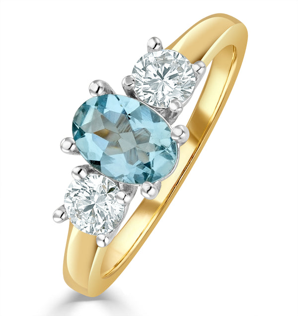 Aquamarine 0.70ct and Lab G/Vs Diamonds 0.50ct 18K Gold Ring FET23-C